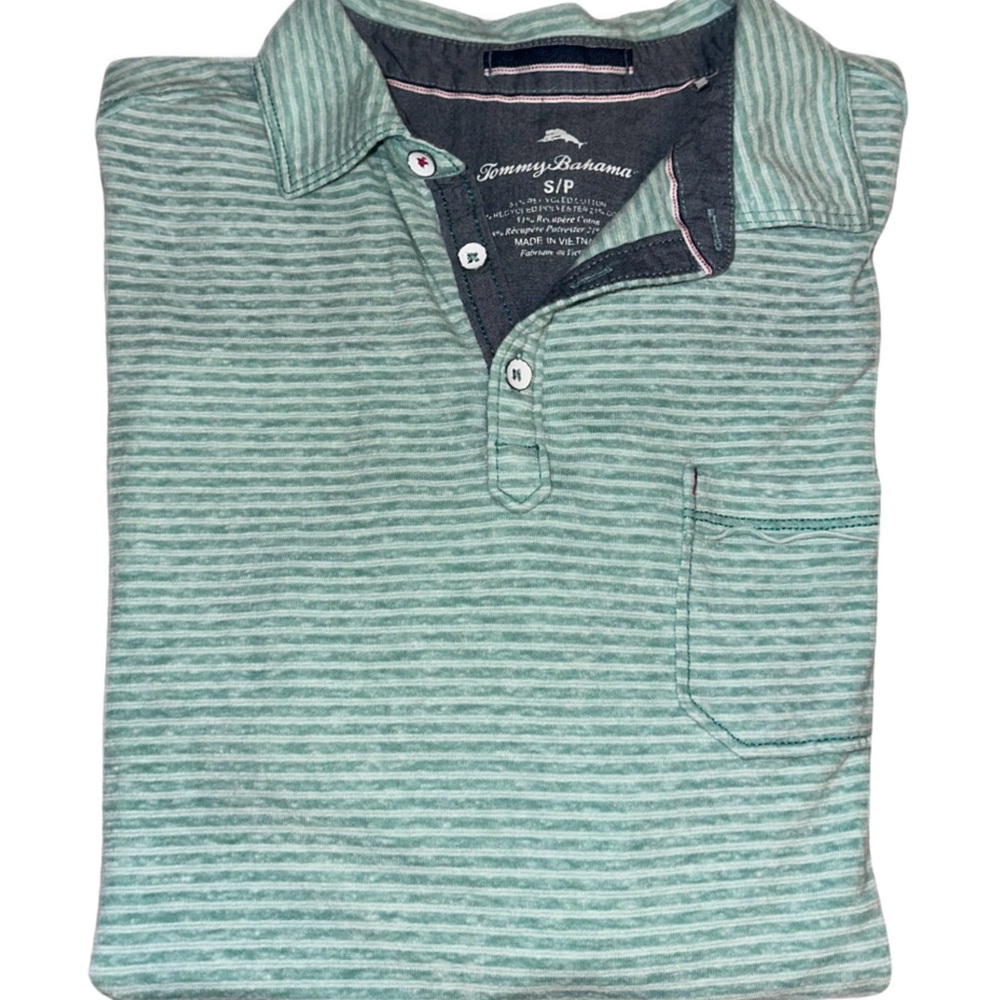 Tommy Bahama Light Green Striped Polo